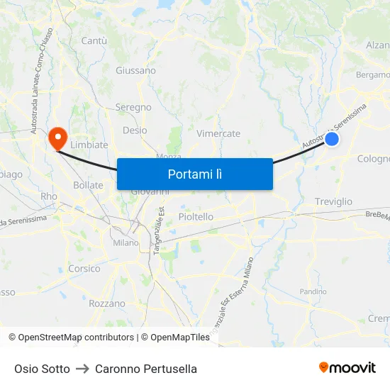 Osio Sotto to Caronno Pertusella map