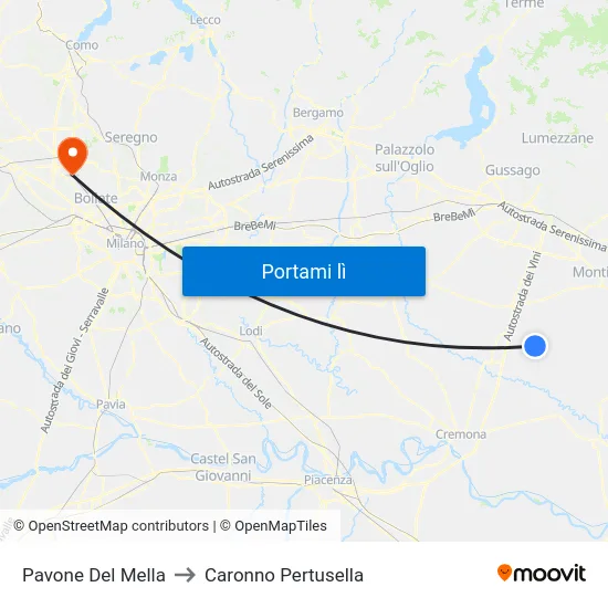 Pavone Del Mella to Caronno Pertusella map