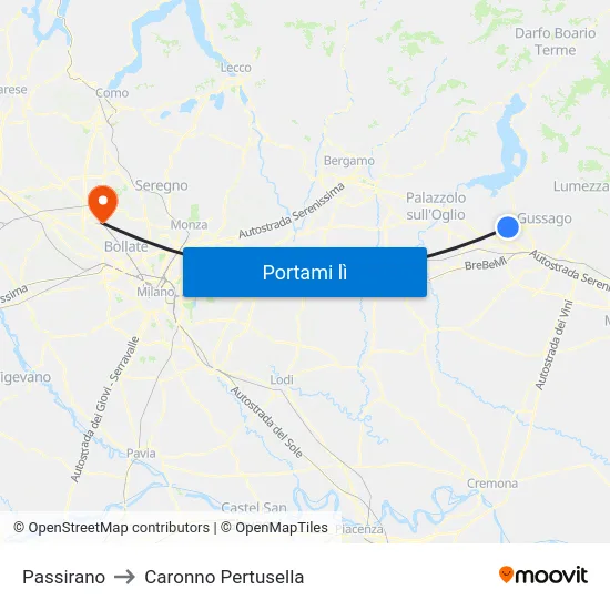 Passirano to Caronno Pertusella map