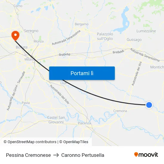 Pessina Cremonese to Caronno Pertusella map