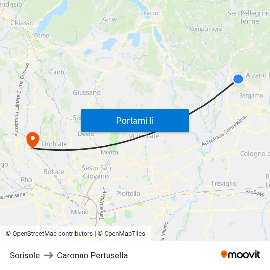 Sorisole to Caronno Pertusella map