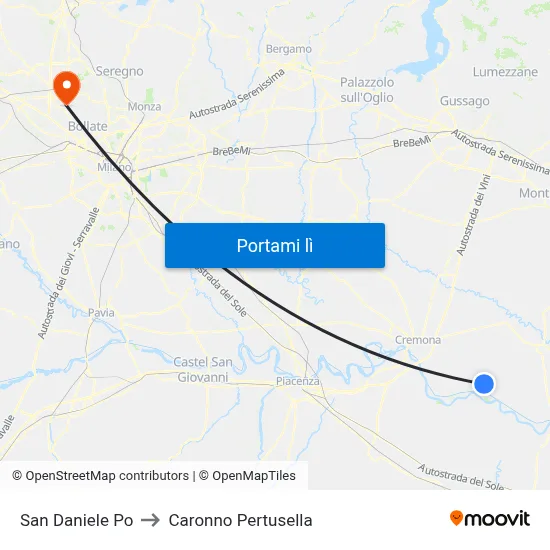 San Daniele Po to Caronno Pertusella map
