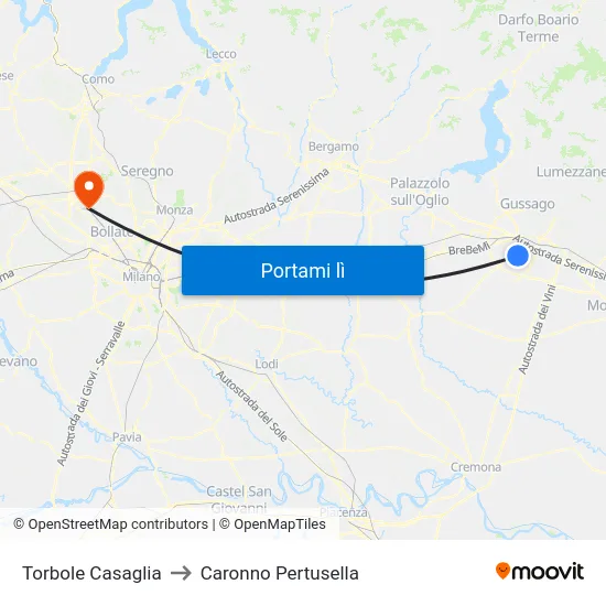 Torbole Casaglia to Caronno Pertusella map