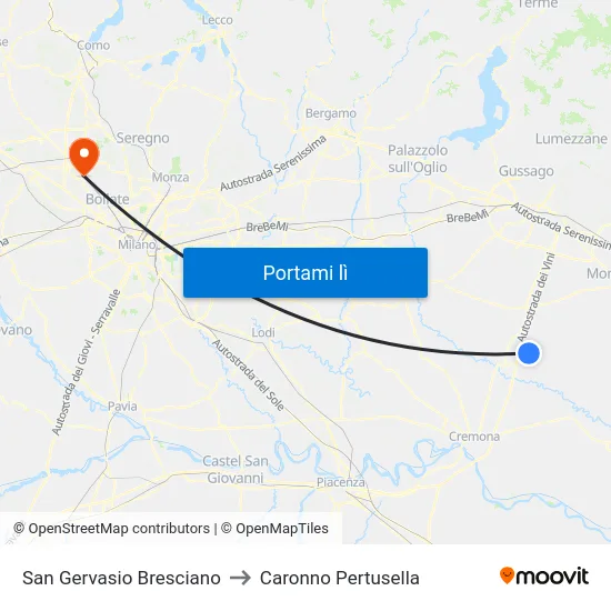 San Gervasio Bresciano to Caronno Pertusella map