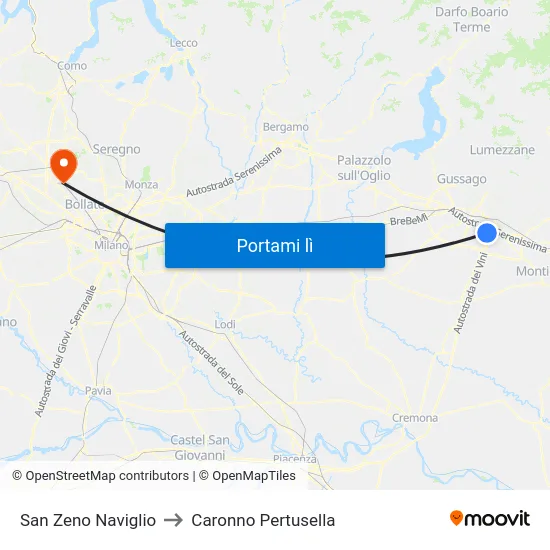 San Zeno Naviglio to Caronno Pertusella map