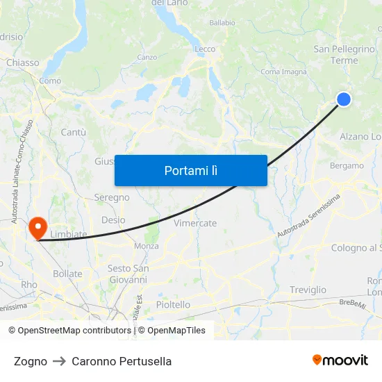 Zogno to Caronno Pertusella map
