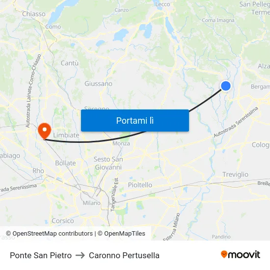 Ponte San Pietro to Caronno Pertusella map