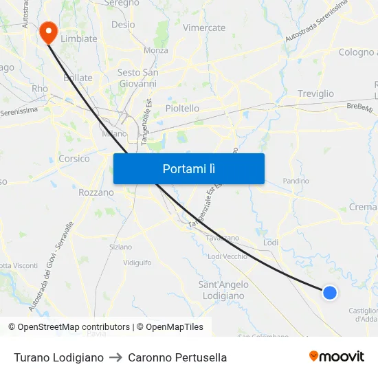 Turano Lodigiano to Caronno Pertusella map