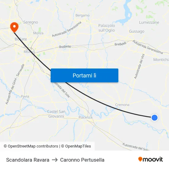 Scandolara Ravara to Caronno Pertusella map