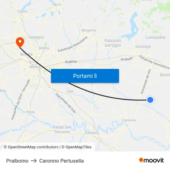 Pralboino to Caronno Pertusella map