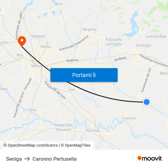 Seniga to Caronno Pertusella map