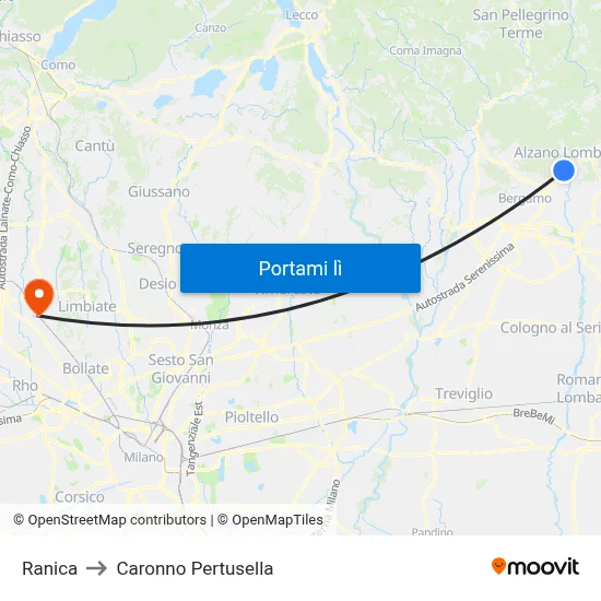 Ranica to Caronno Pertusella map
