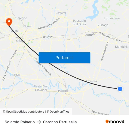 Solarolo Rainerio to Caronno Pertusella map