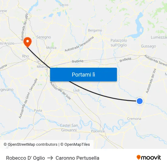 Robecco D' Oglio to Caronno Pertusella map