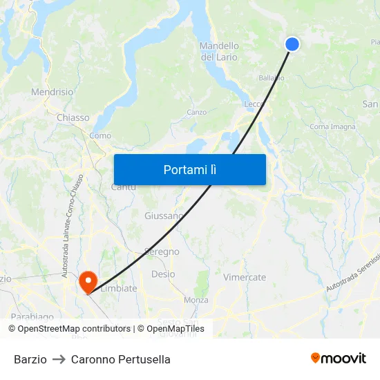 Barzio to Caronno Pertusella map
