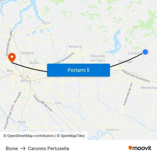 Bione to Caronno Pertusella map