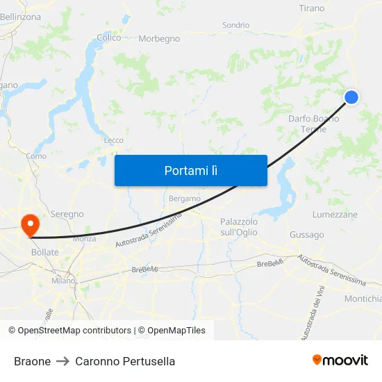 Braone to Caronno Pertusella map