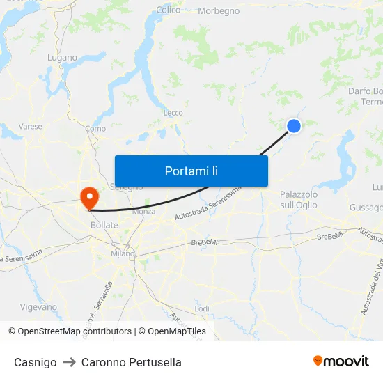 Casnigo to Caronno Pertusella map