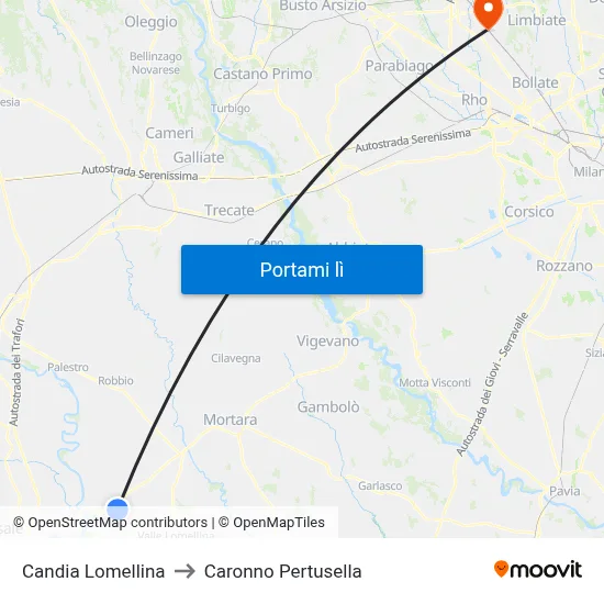 Candia Lomellina to Caronno Pertusella map