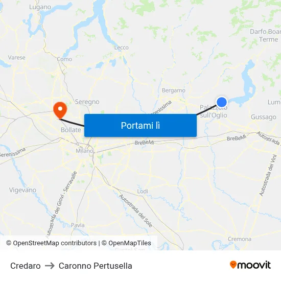 Credaro to Caronno Pertusella map