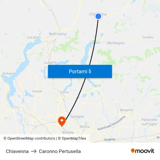 Chiavenna to Caronno Pertusella map