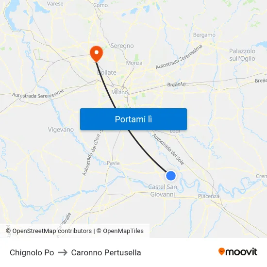 Chignolo Po to Caronno Pertusella map