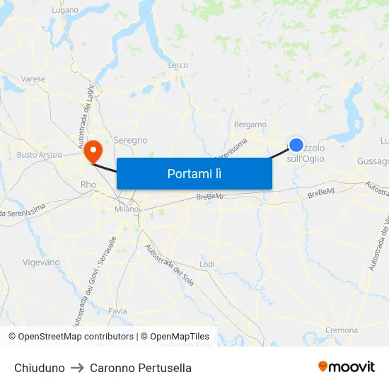Chiuduno to Caronno Pertusella map