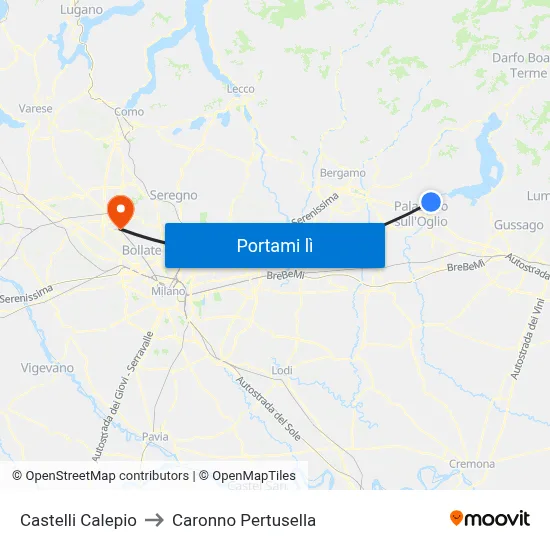 Castelli Calepio to Caronno Pertusella map