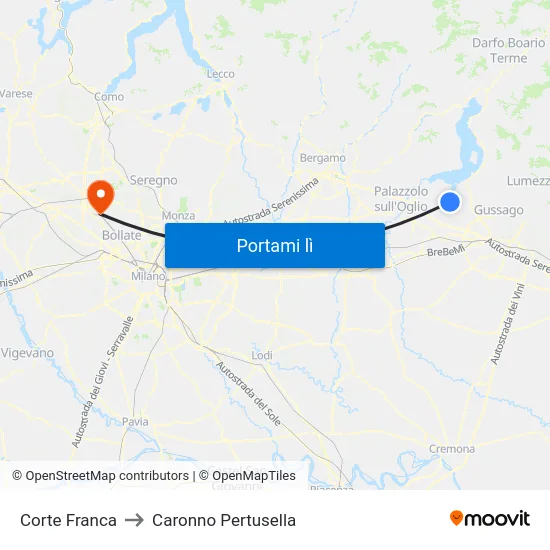 Corte Franca to Caronno Pertusella map