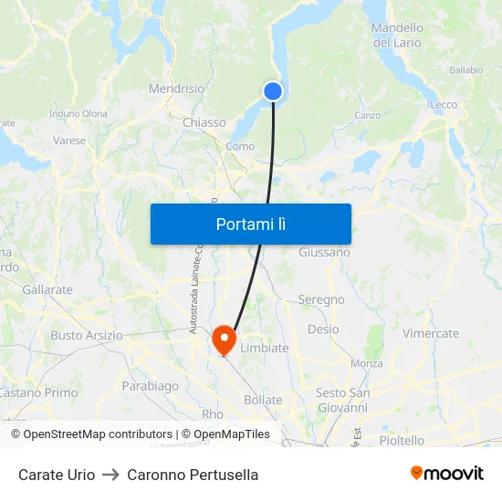 Carate Urio to Caronno Pertusella map