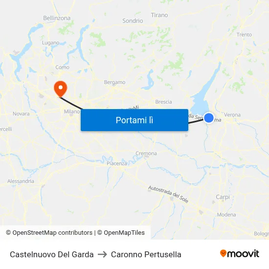 Castelnuovo Del Garda to Caronno Pertusella map