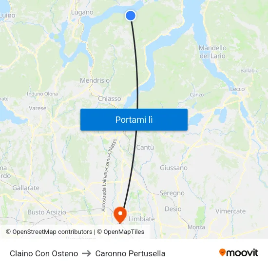 Claino Con Osteno to Caronno Pertusella map