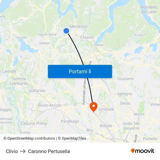 Clivio to Caronno Pertusella map