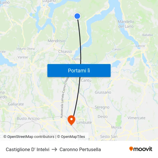 Castiglione D' Intelvi to Caronno Pertusella map