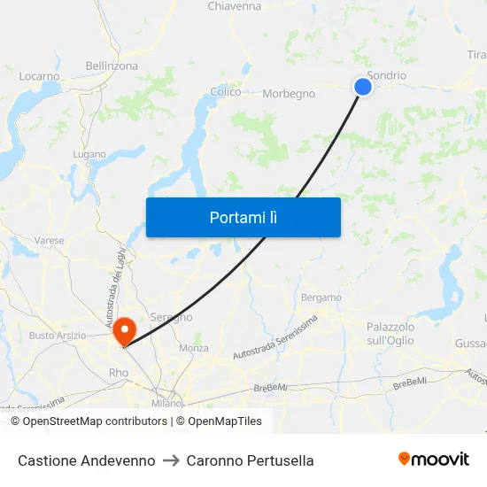 Castione Andevenno to Caronno Pertusella map