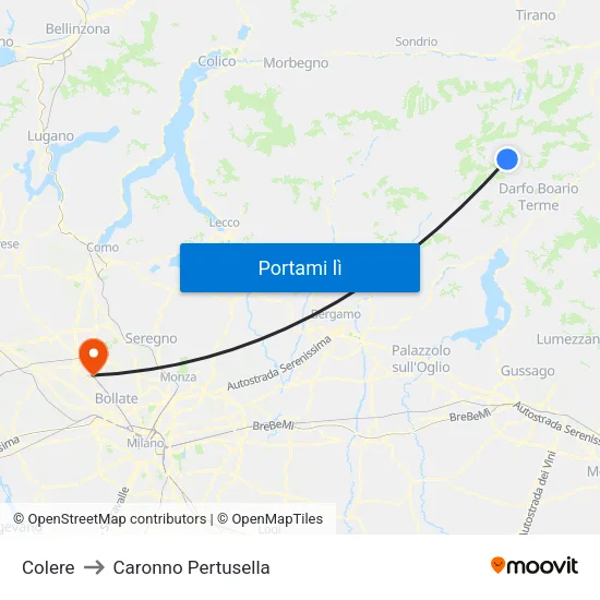 Colere to Caronno Pertusella map
