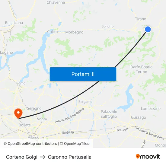 Corteno Golgi to Caronno Pertusella map