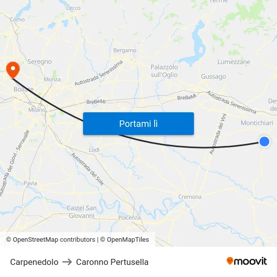 Carpenedolo to Caronno Pertusella map