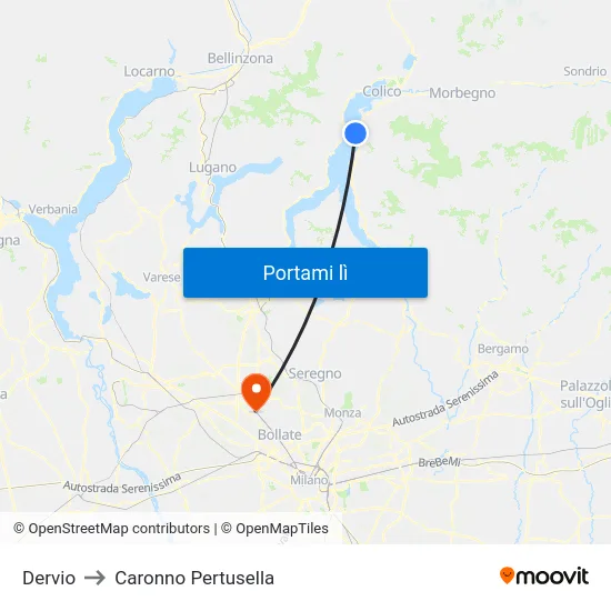 Dervio to Caronno Pertusella map