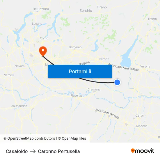 Casaloldo to Caronno Pertusella map
