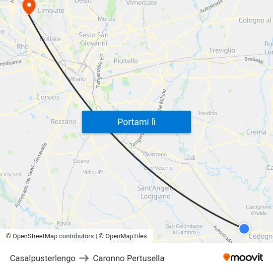 Casalpusterlengo to Caronno Pertusella map