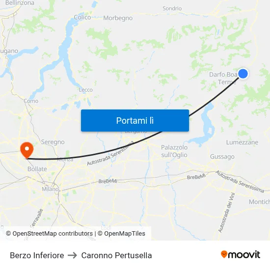 Berzo Inferiore to Caronno Pertusella map