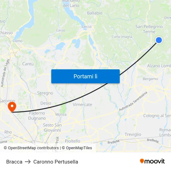 Bracca to Caronno Pertusella map