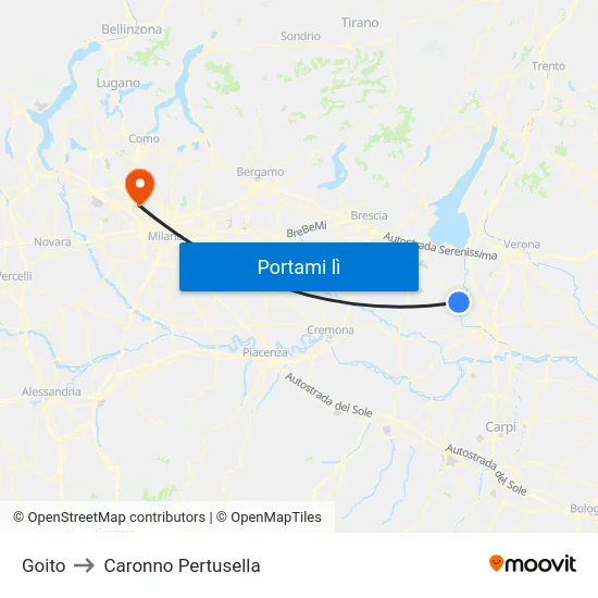 Goito to Caronno Pertusella map