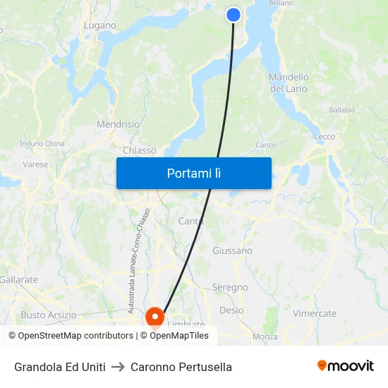 Grandola Ed Uniti to Caronno Pertusella map