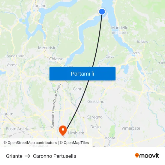 Griante to Caronno Pertusella map
