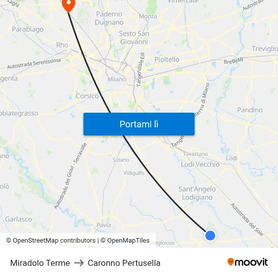 Miradolo Terme to Caronno Pertusella map