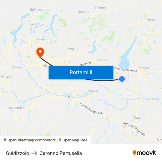 Guidizzolo to Caronno Pertusella map