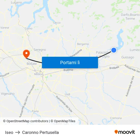 Iseo to Caronno Pertusella map