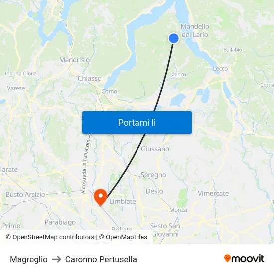 Magreglio to Caronno Pertusella map